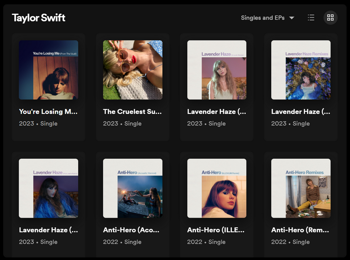 Taylor Swift’s Singles and EPs on Spotify