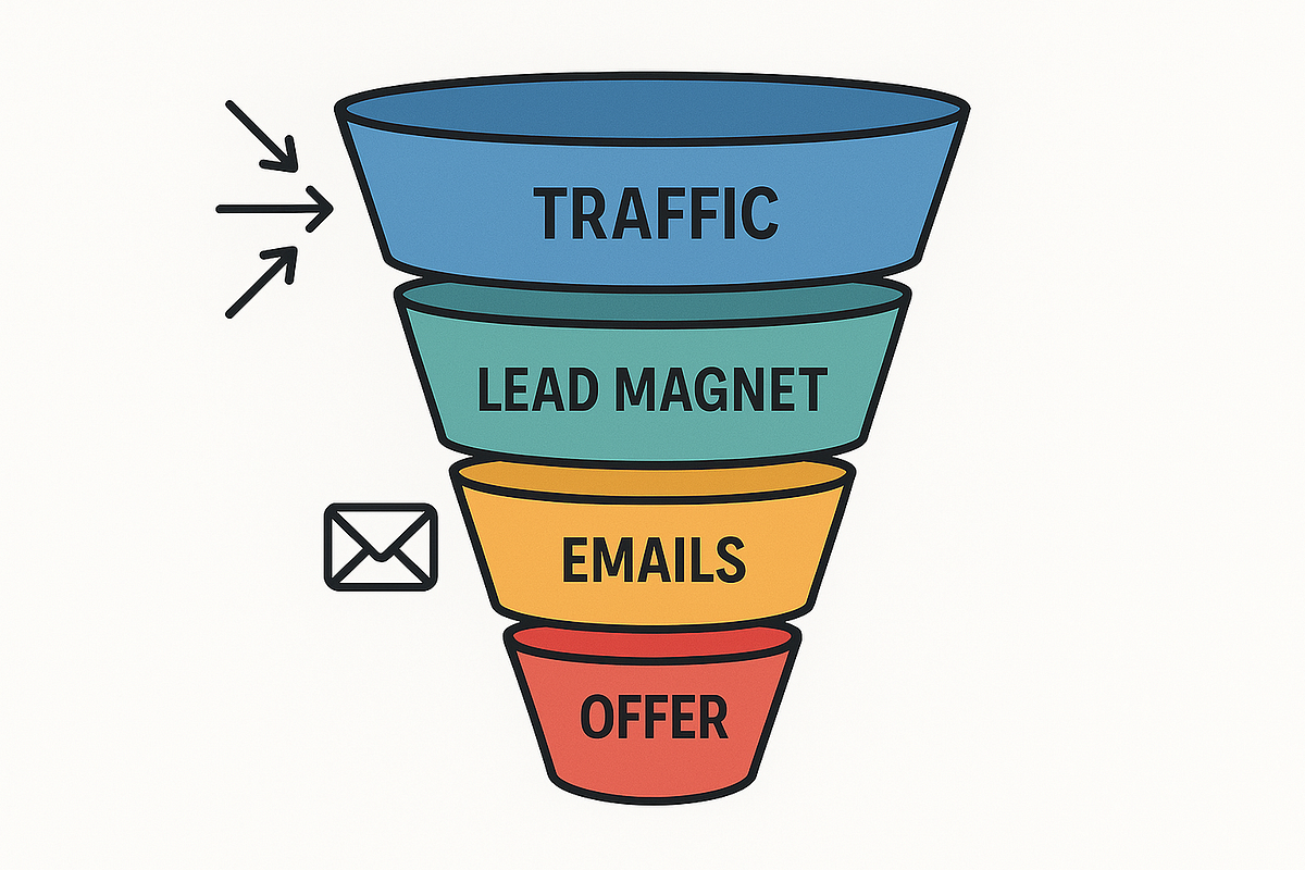 Minimalist high-ticket affiliate funnel graphic.