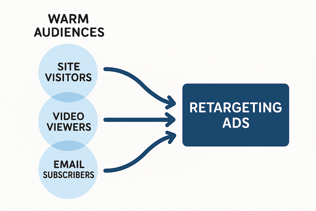 Retargeting strategy visual showing how warm audiences convert through ads.