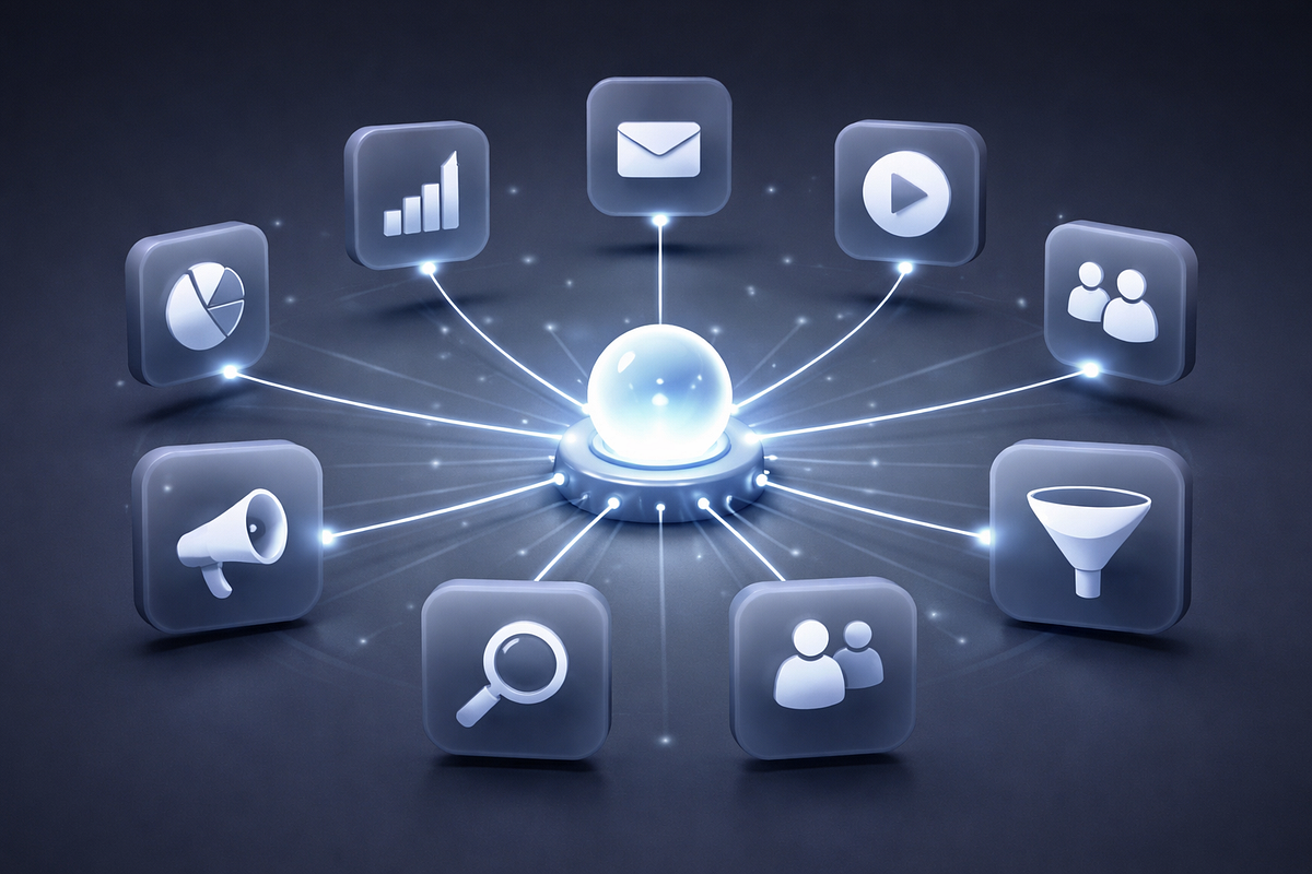 Centralized funnel analytics hub connecting traffic, behavior, and conversion data.