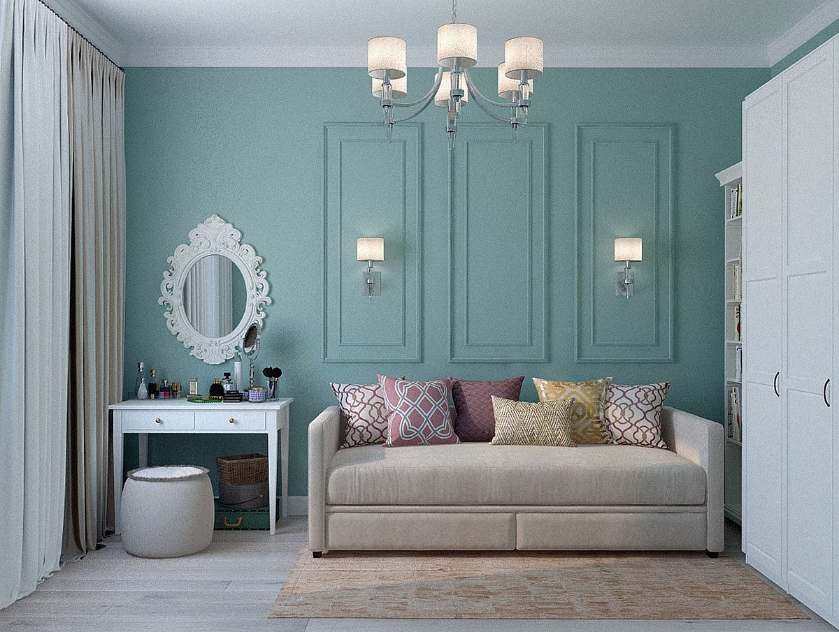This elegant bedroom setup features pastel hues and tasteful design, reflecting the creative touch of the BestInteriorDesignersInGurugram. The classic wall molding, cozy furniture, and decorative elements make it a perfect representation of modern aesthetics by leading InteriorDesignerInGurugram. Ideal for homeowners seeking quality InteriorInGurugram, this space embodies the finesse of top InteriorDecoratorsInGurugram.