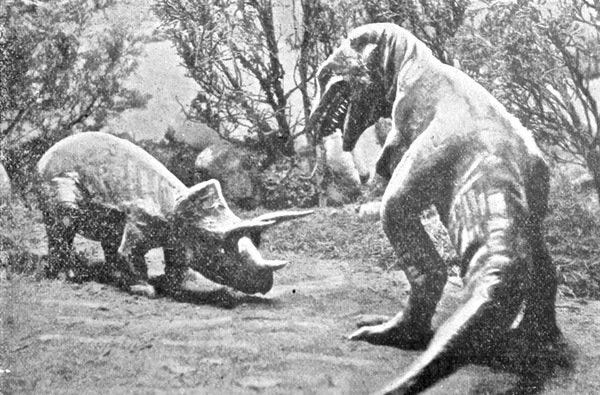 Image result for lost world gif t-rex triceratops 1925