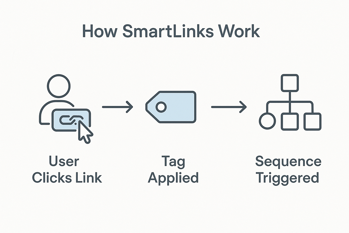 Flowchart illustrating how SmartLinks trigger tagging and automation sequences.