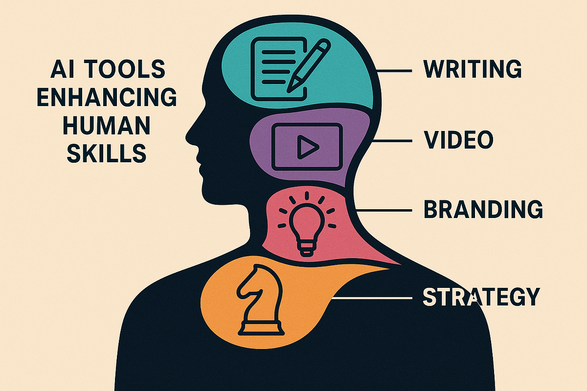 “AI tools amplifying human skills in content, strategy, and automation.”