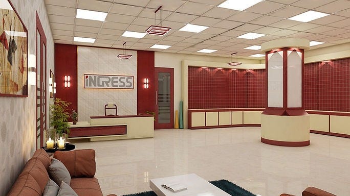 Modern office interior designed by ArchitectsHive, one of the best interior designers in Gurugram. This contemporary reception area features a sophisticated layout with elegant lighting, clean lines, and a striking red-and-cream palette. Ideal for businesses seeking functionality with style, it reflects the expertise of top interior decorators in Gurugram. Discover more creative spaces from this leading interior designer in Gurugram.