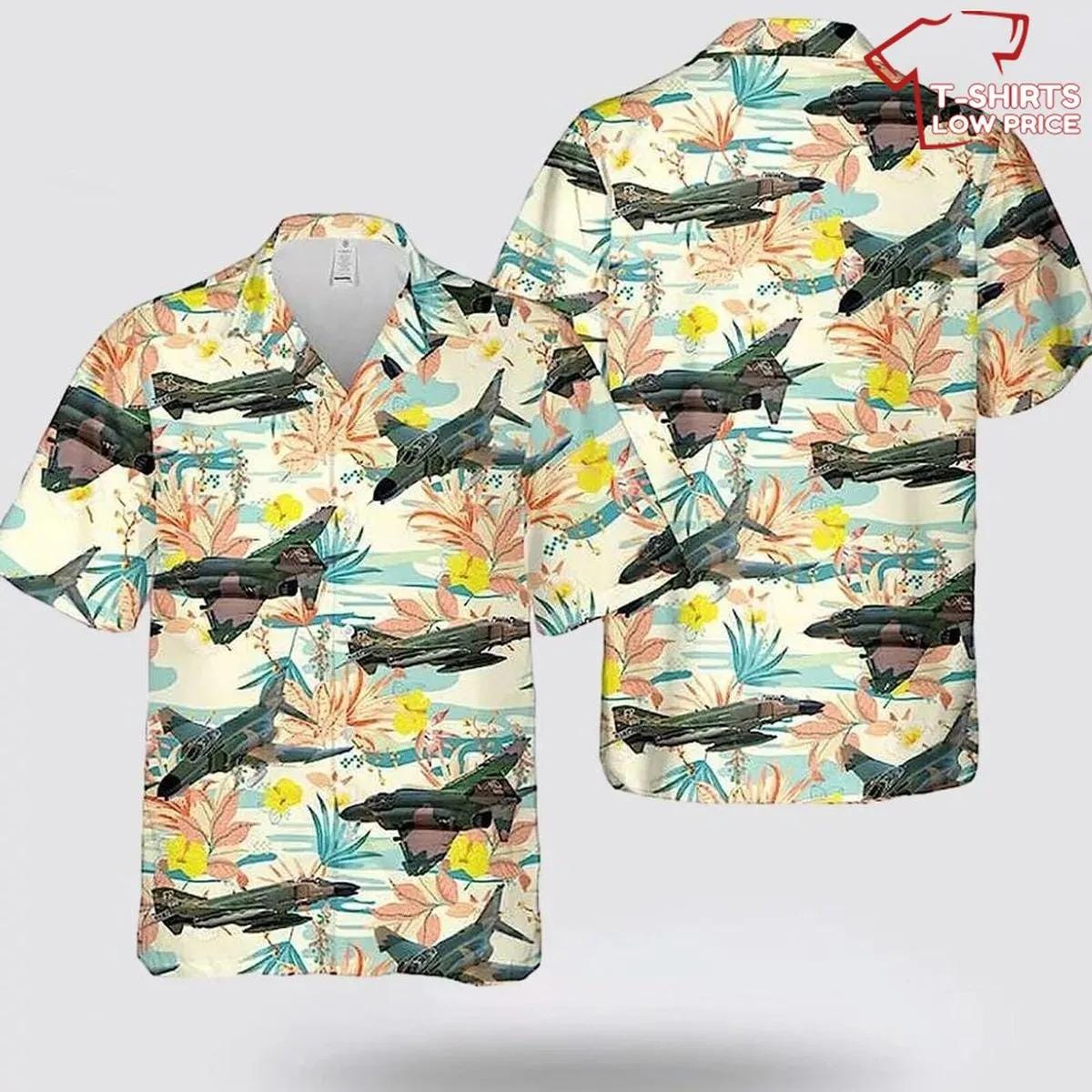 Aircraft F-4 Phantom Ii Yellow Floral Pattern Vintage Hawaiian Shirt