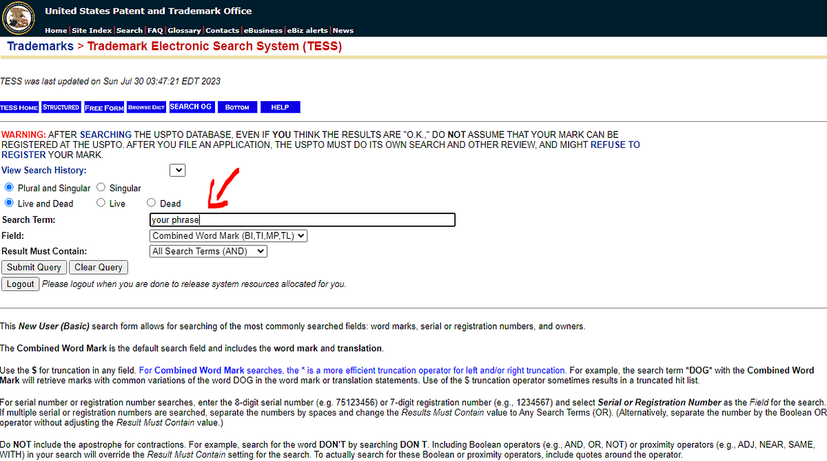 enter the details to write in a trademark