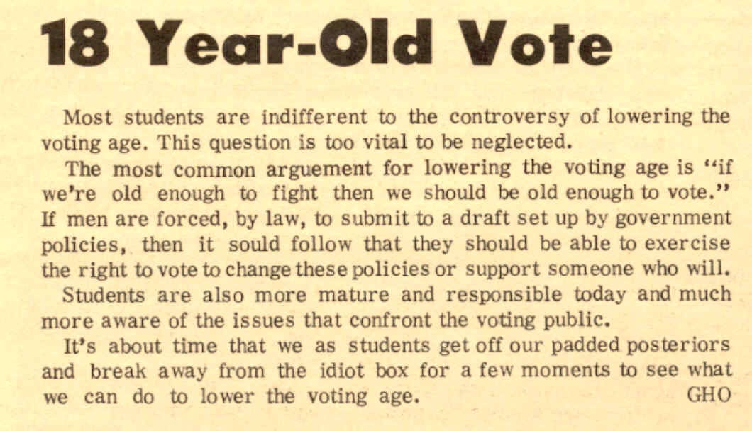 THE 26TH AMENDMENT: “OLD ENOUGH TO FIGHT, OLD ENOUGH TO VOTE”