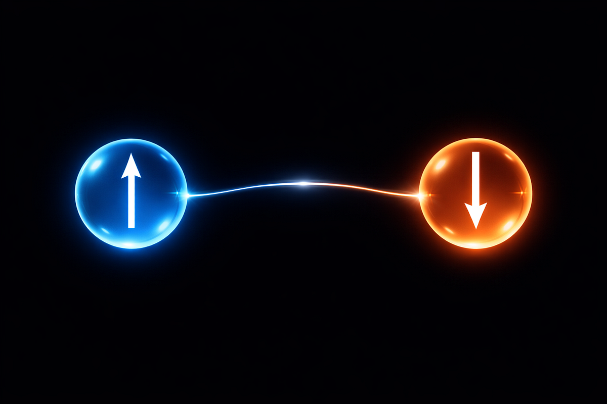 Symbolic visualization of two entangled qubits whose states are linked