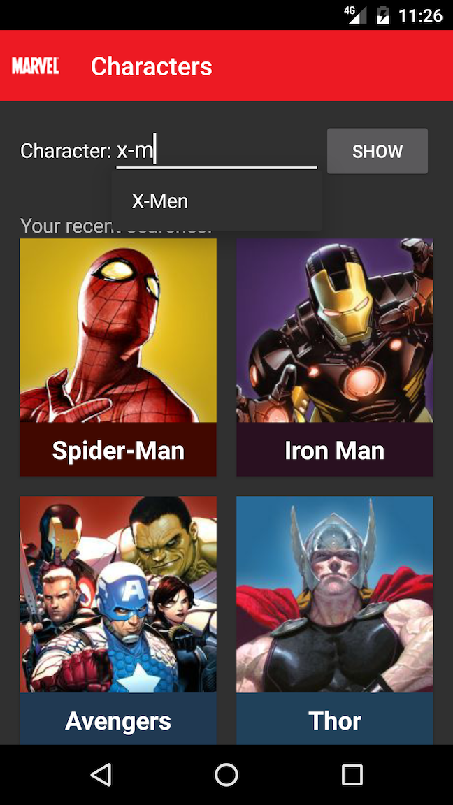 Marvel Android 应用程序截屏