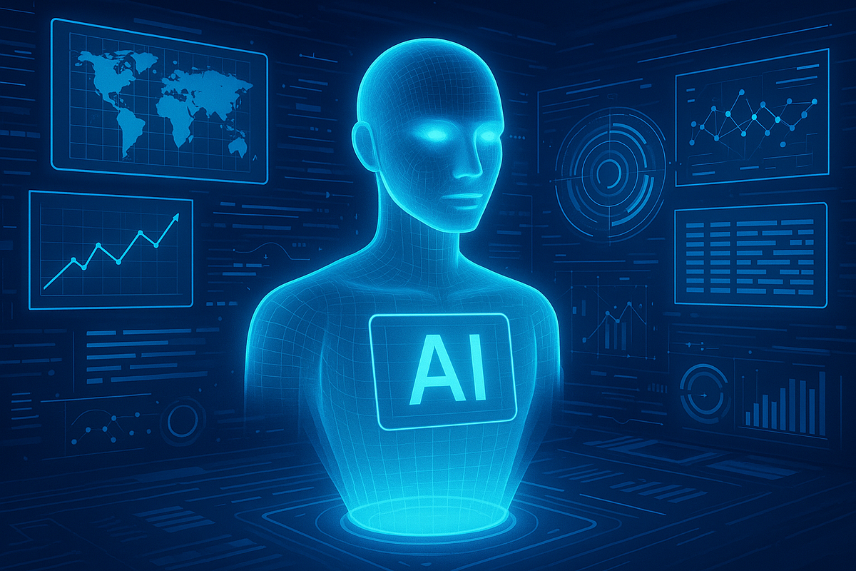 2025 digital landscape with AI and automation elements.