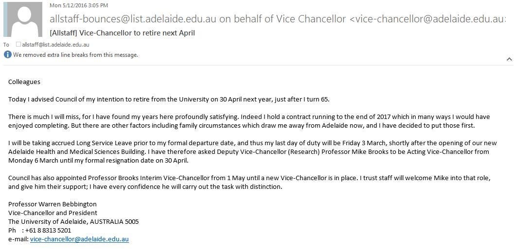 University Vice-Chancellor offers his resignation. – On 