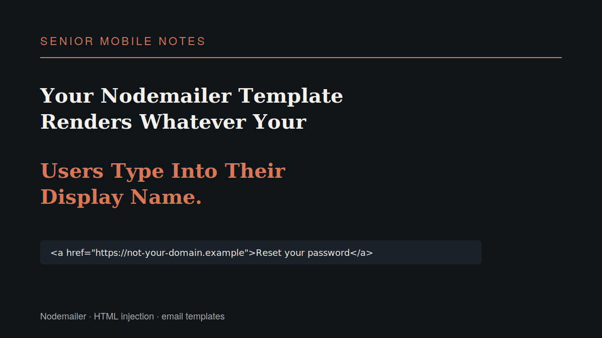 Your Nodemailer Template Renders Whatever Your Users Type Into Their Display Name.