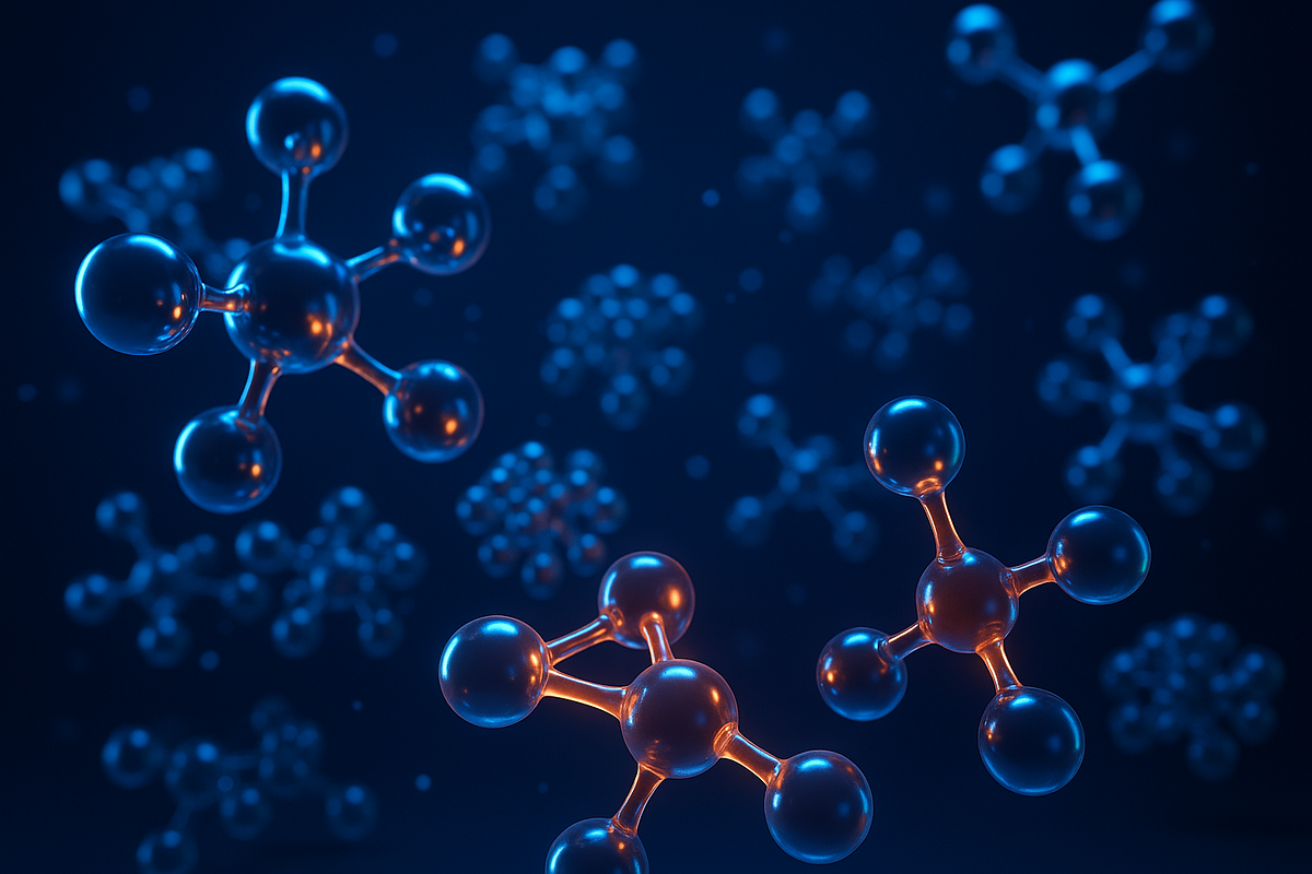 “3D molecular simulation representing scientific research accelerated by quantum computing systems.”