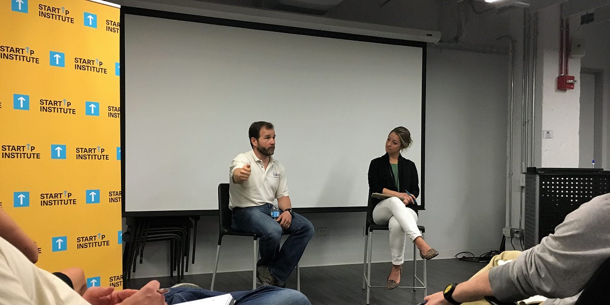 Troy Henikoff from Techstars Chicago being interviewed by sales track student Lauren Zaleski.