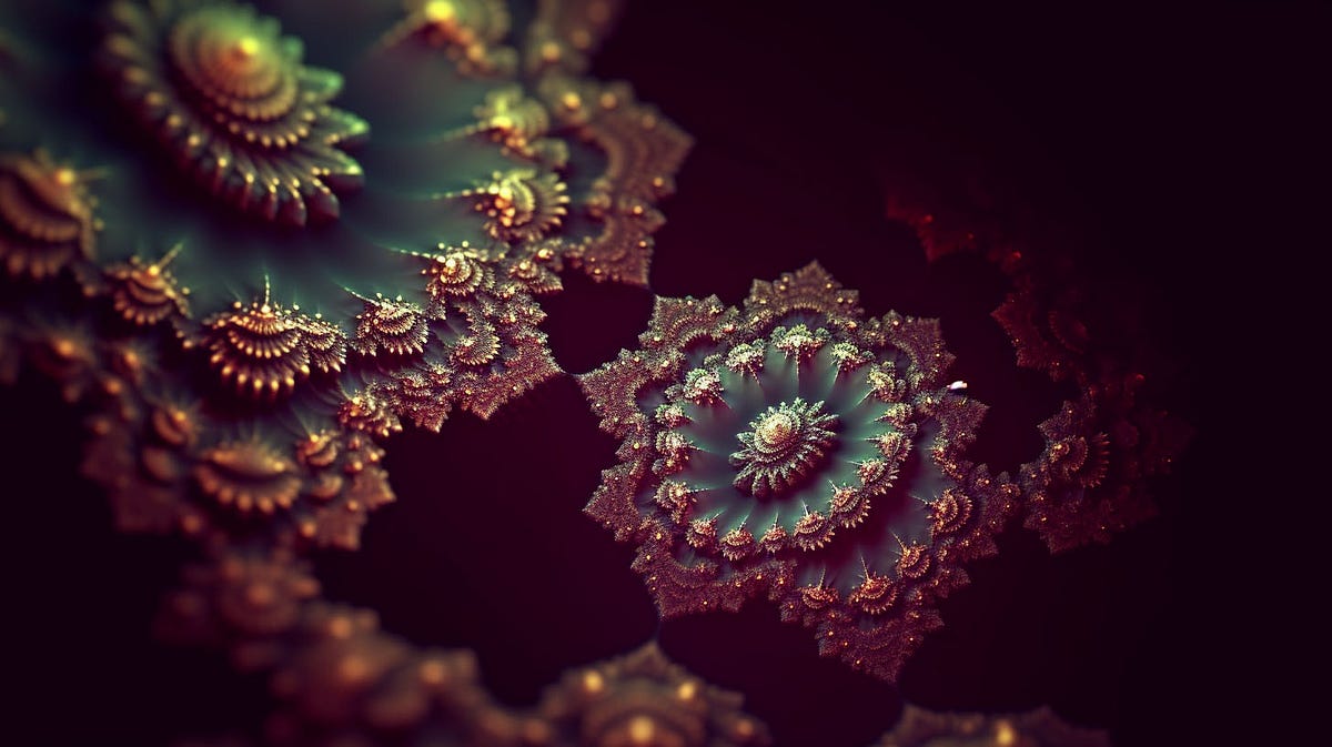 A beautiful image that shows a Julia fractal combined with a prompt from a stable diffusion engine.