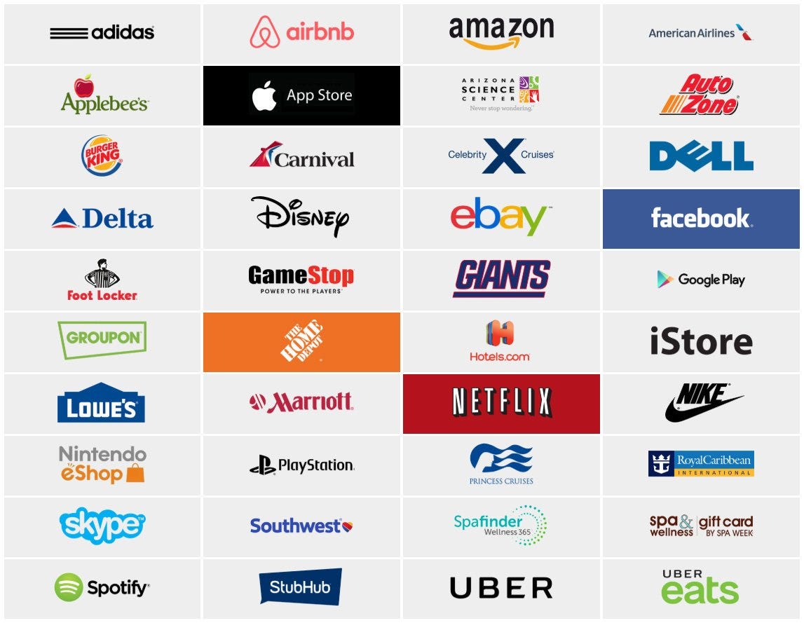 Buy Gift Cards For 1000 Of The World s Most Popular Brands With Your TRF