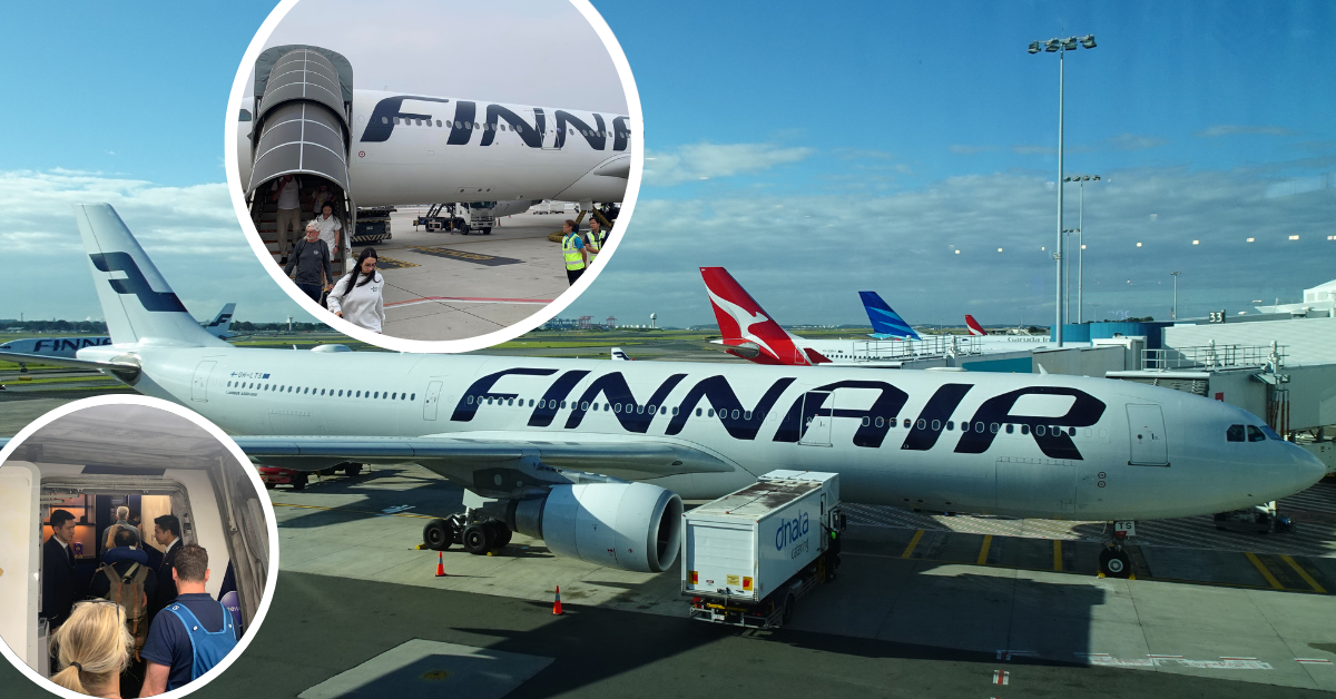 Finnair aircraft operating Qantas flights with an undercover Qantas em