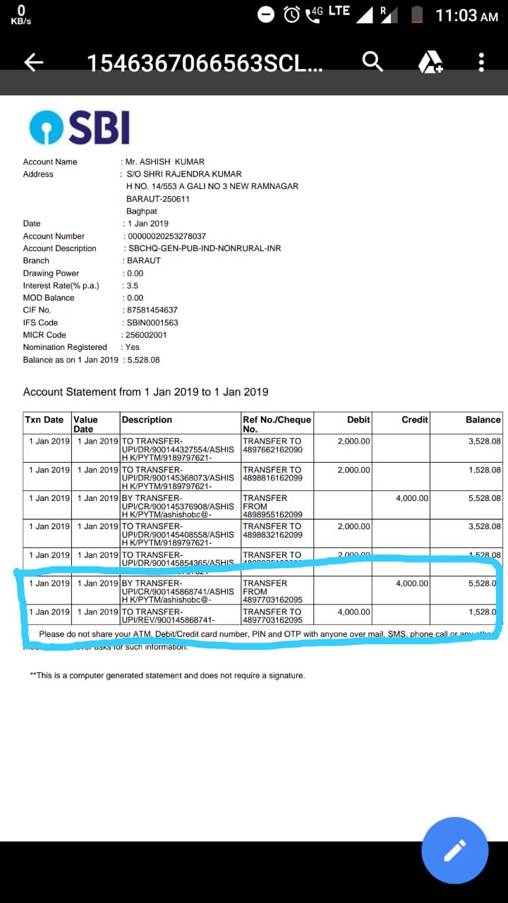 1st January I Transferred 4000 Money In My!    Freinds Account - 