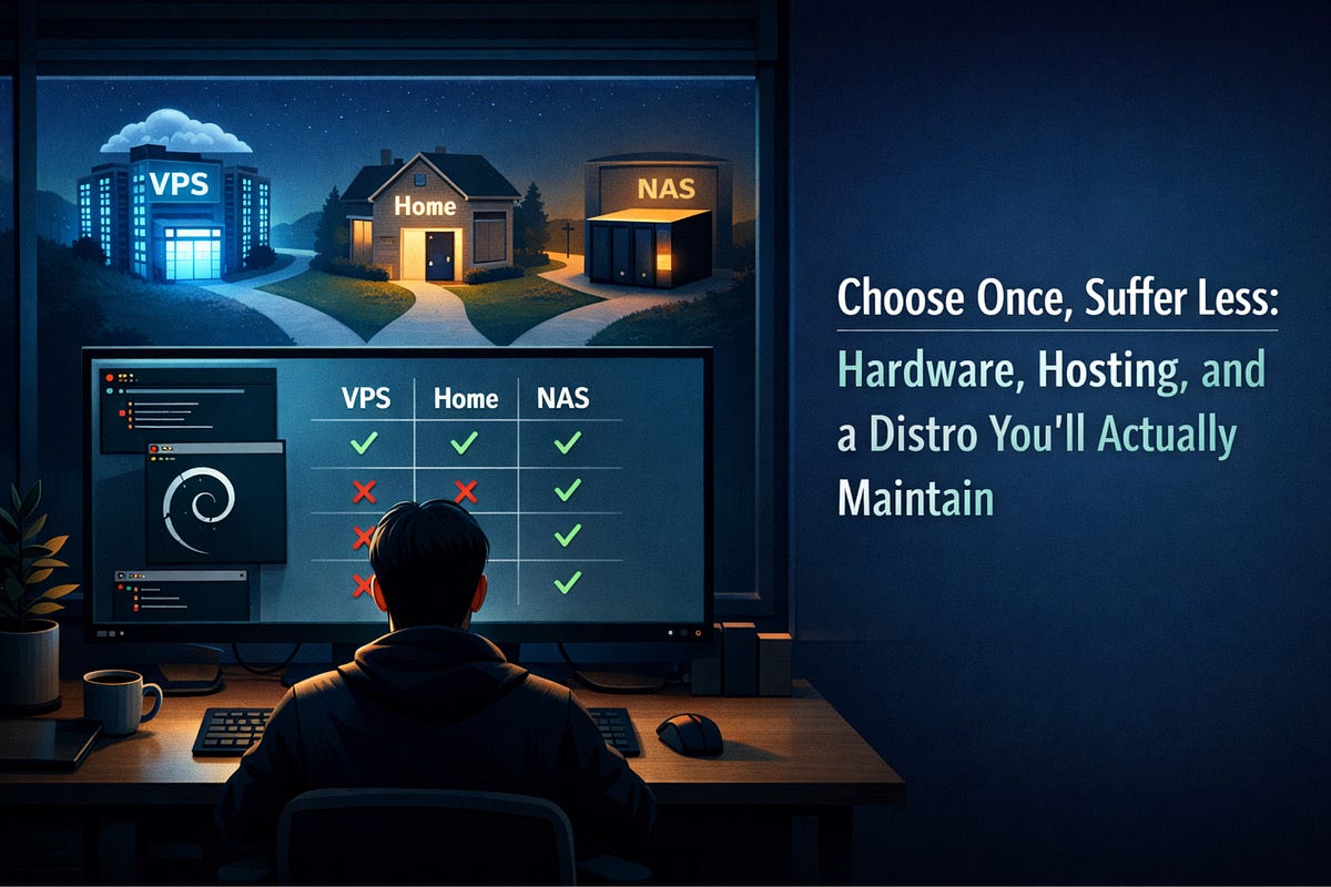 Self-hosting without panic (2/12): Choose once, suffer less. Hardware, hosting, and a distro you’ll actually maintain