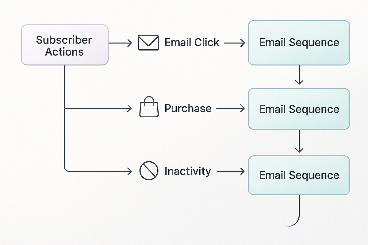 Behavior-driven email automation workflow triggered by subscriber actions and engagement