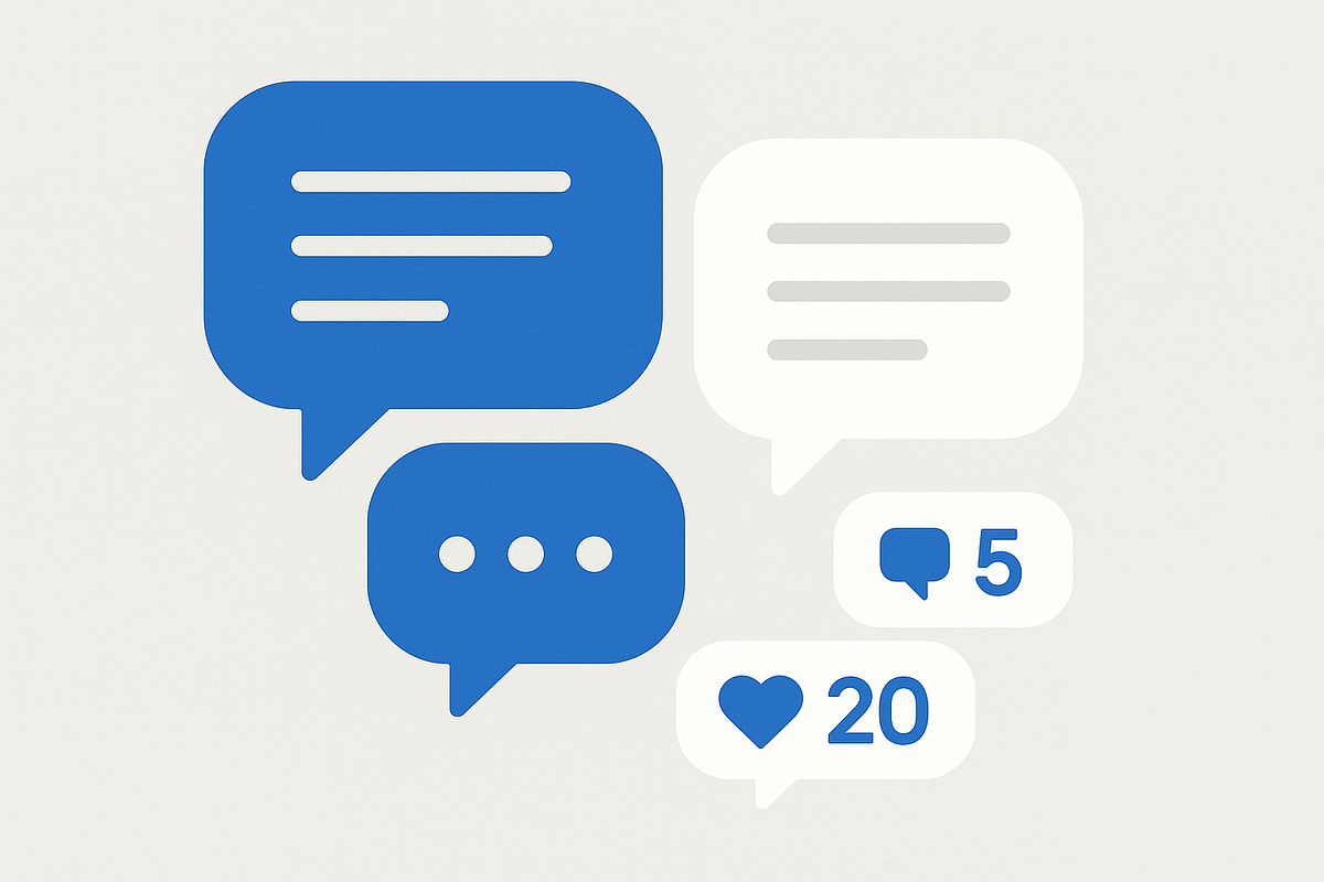 “Graphic showing community engagement through comments, likes, and conversations.”