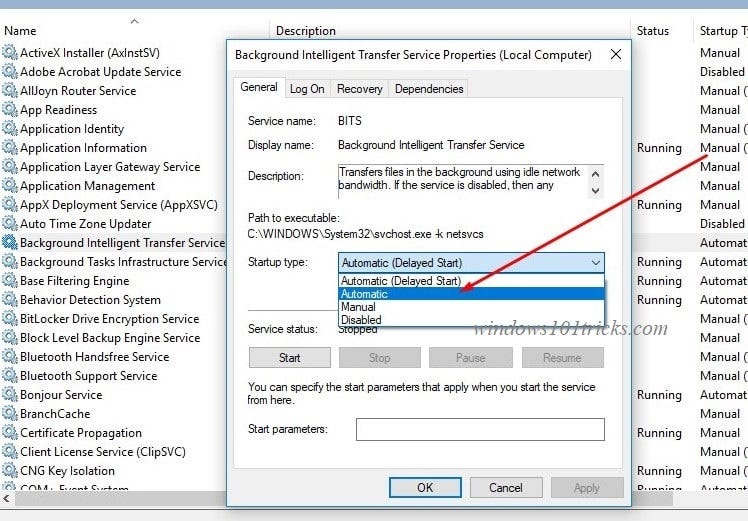Background Intelligent Transfer Service ( BITS ) on Windows 10