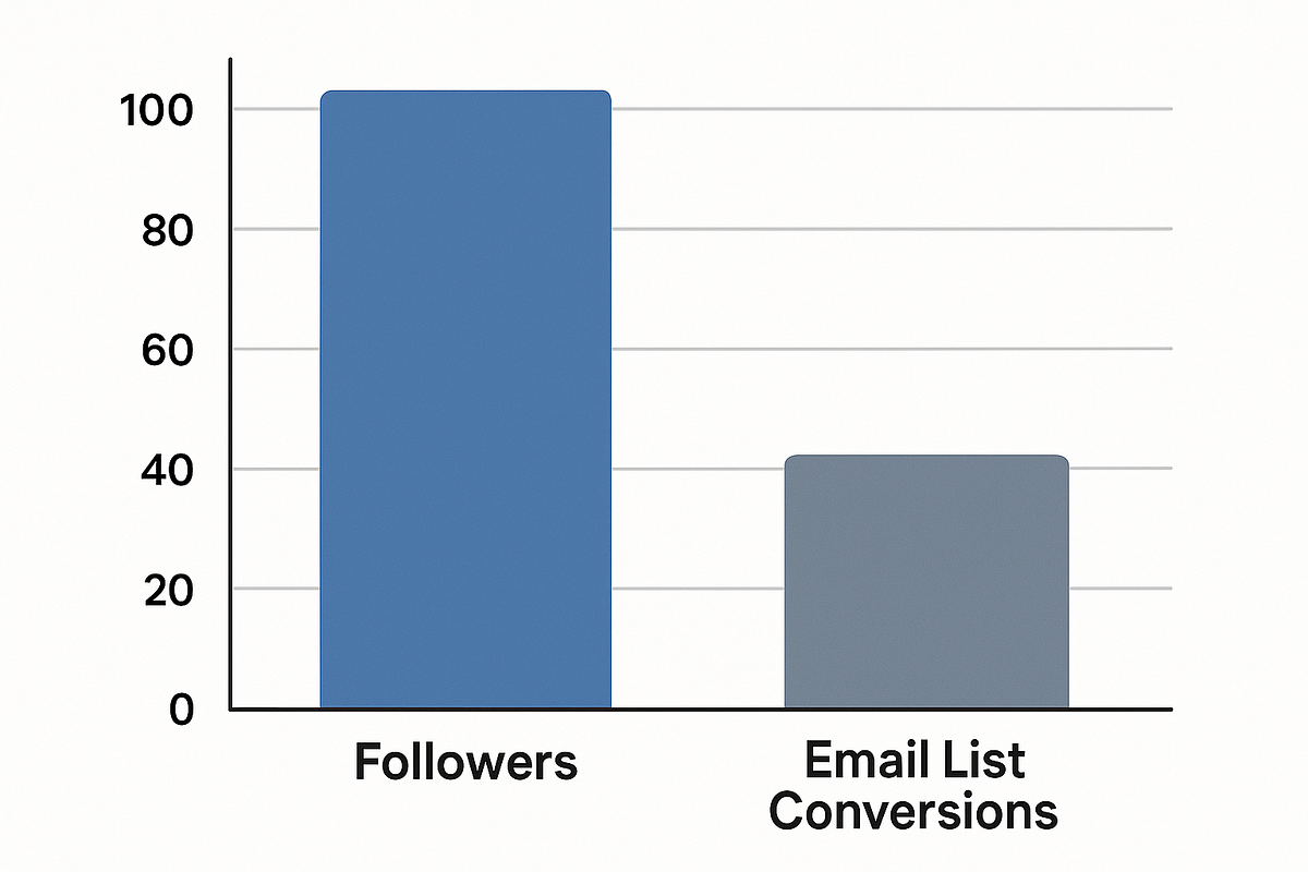 A comparison chart showing higher conversions from email lists versus social media followers.