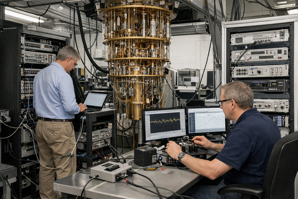 Operational view of a NISQ-era quantum computing system highlighting control, calibration, and infrastructure complexity.