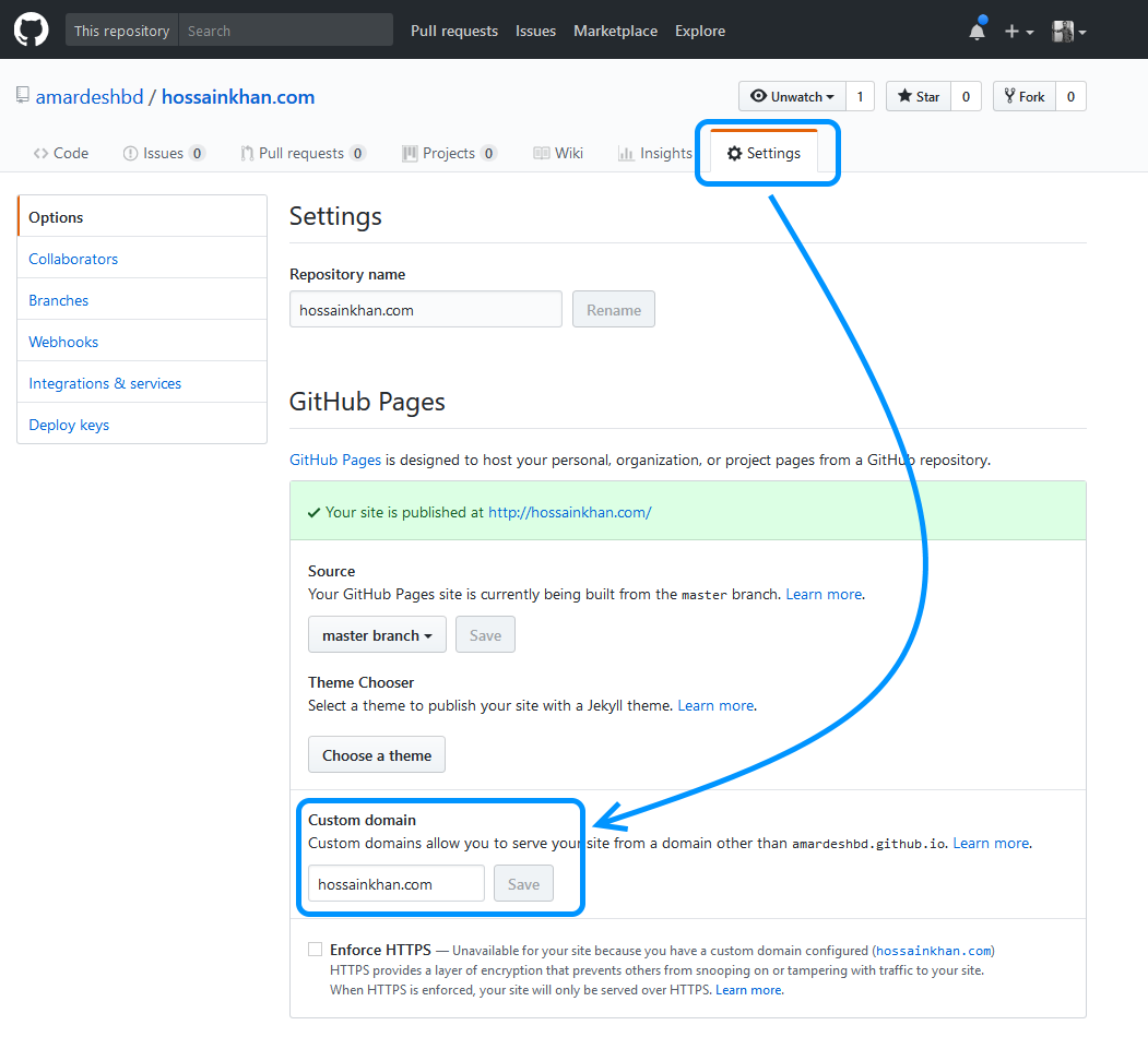 Using custom domain for GitHub pages – Hossain Khan – Medium