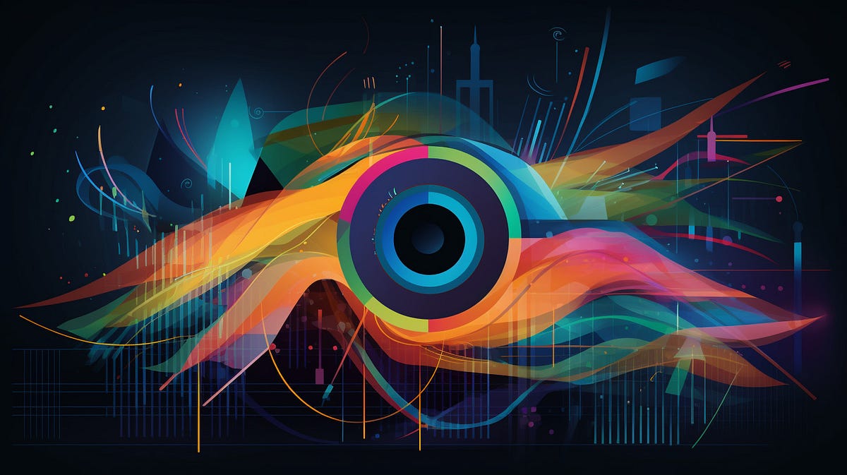 A abstract symbol of an eye to represent the materialized view used by the development team.