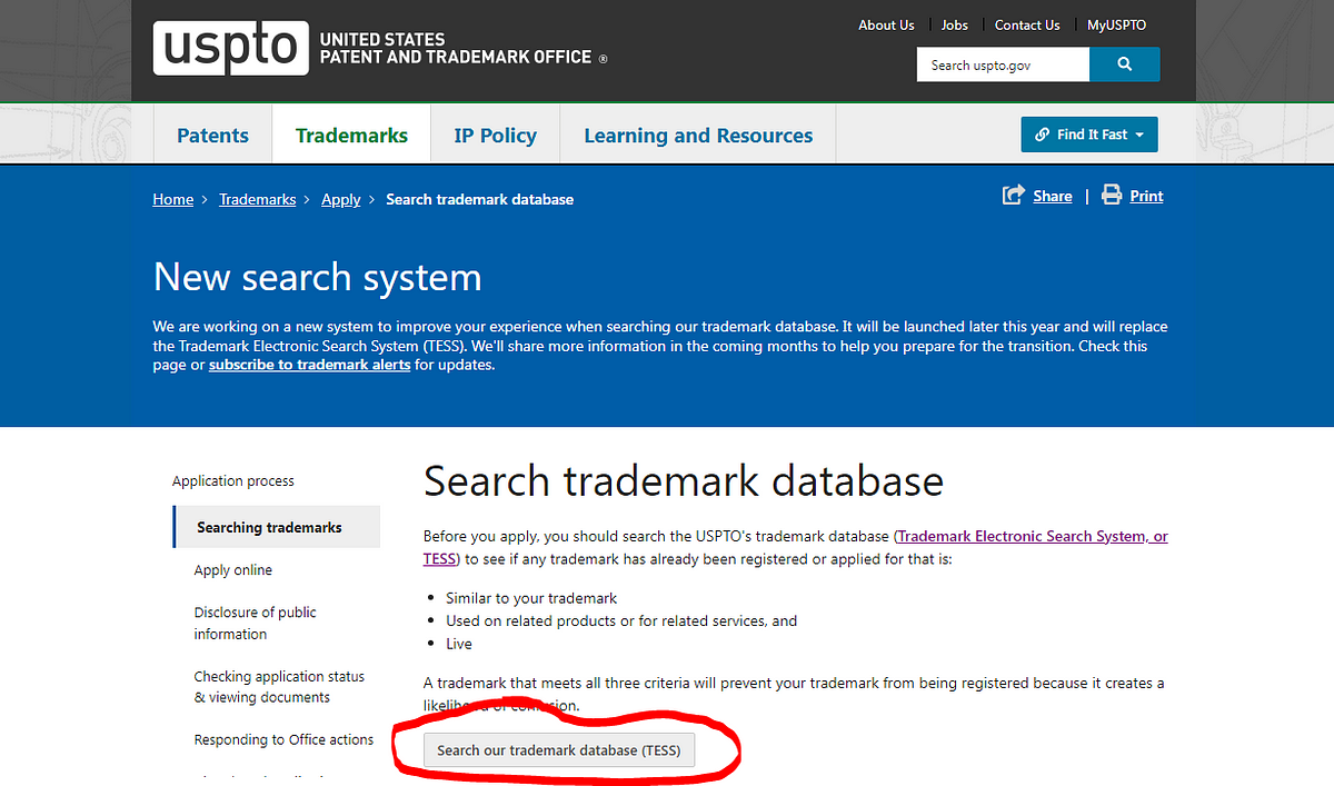 Keeping trademark using USPTO