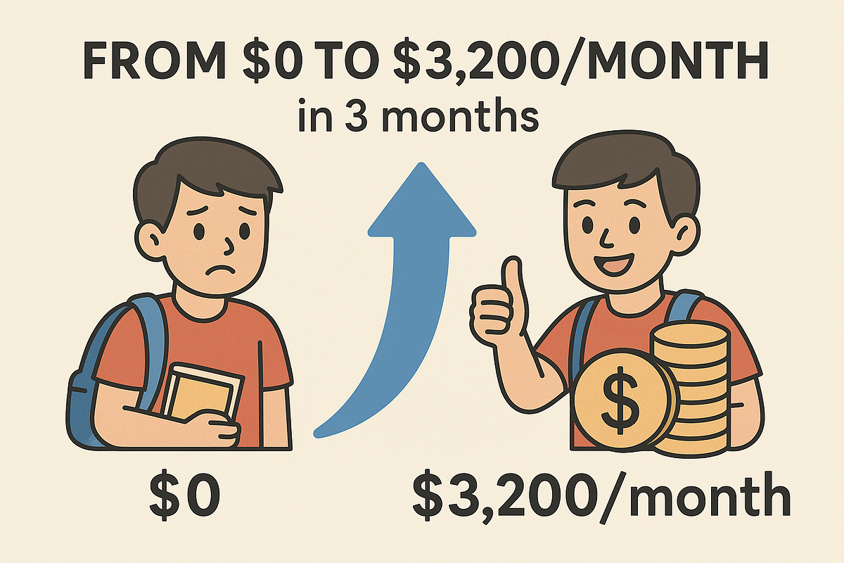 “Case study infographic showing a freelancer’s income transformation via digital skills.”