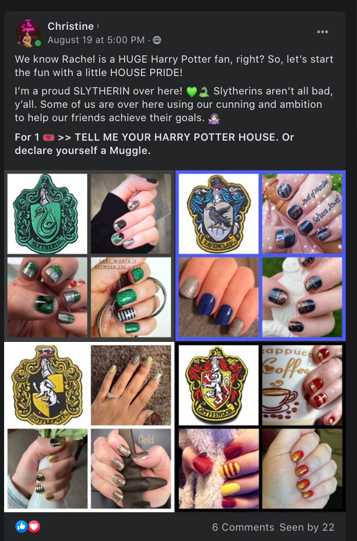 Example of a post from the nail polish party.
