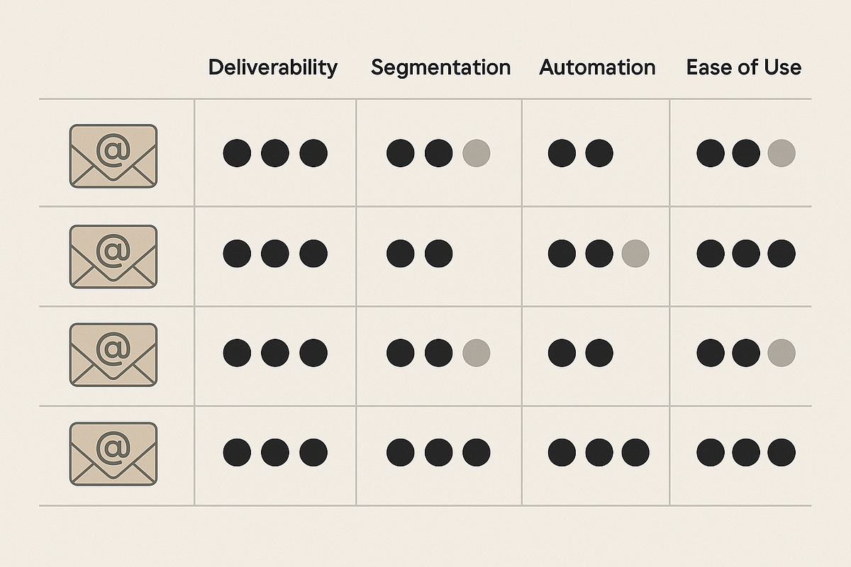 Comparison graphic showing feature differences between email marketing platforms.
