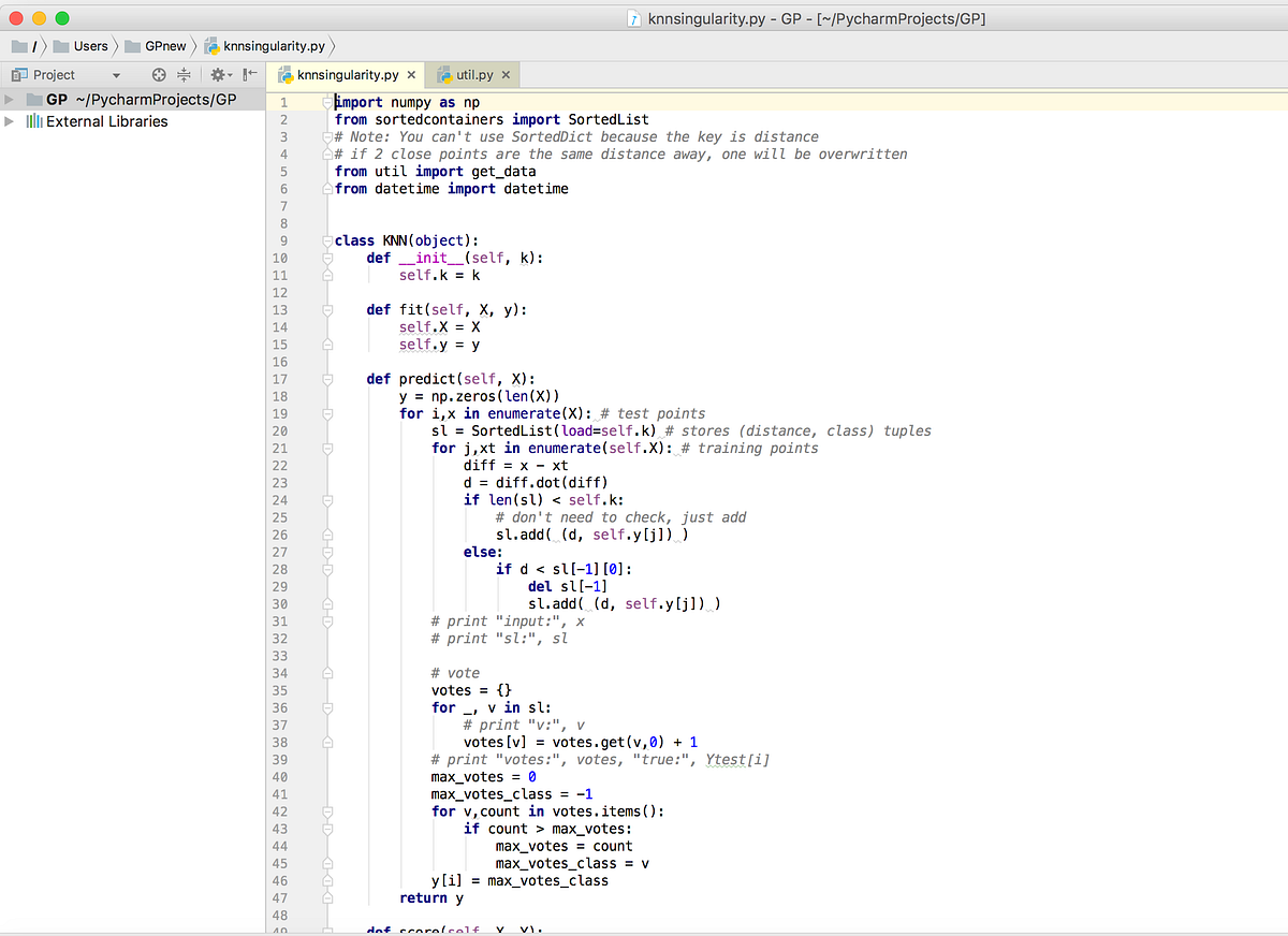 Coding K-Nearest Neighbors Machine Learning Algorithm in Python