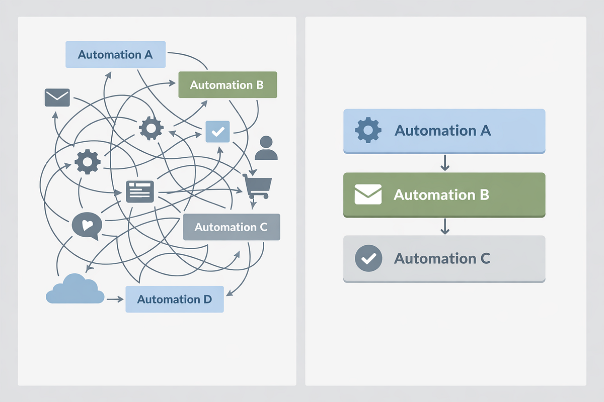 “Comparison of complex versus minimalist email automation design in KlickTipp.”