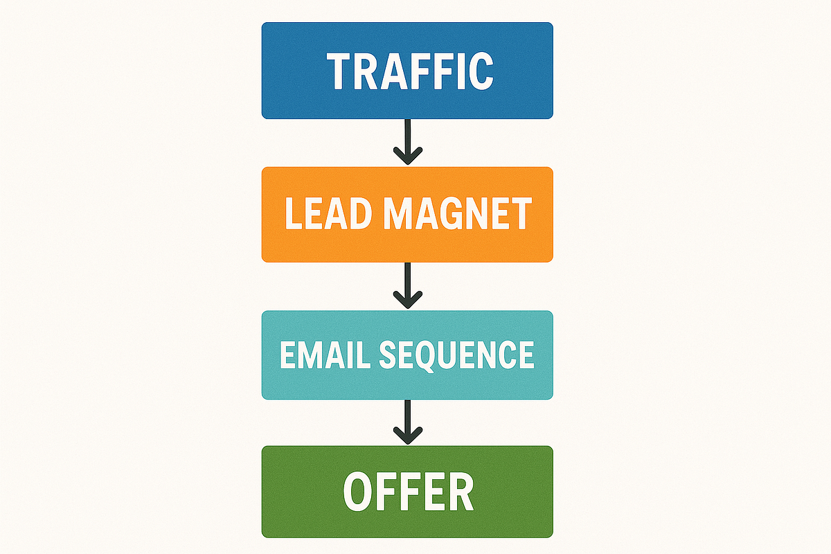 “Sales funnel diagram showing traffic converting into leads and buyers.”
