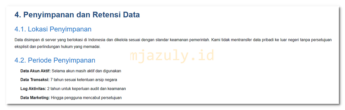 Penyimpanan dan Retensi Data