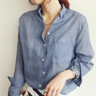 The one below is a blouse but has all the features of a collared shirt.