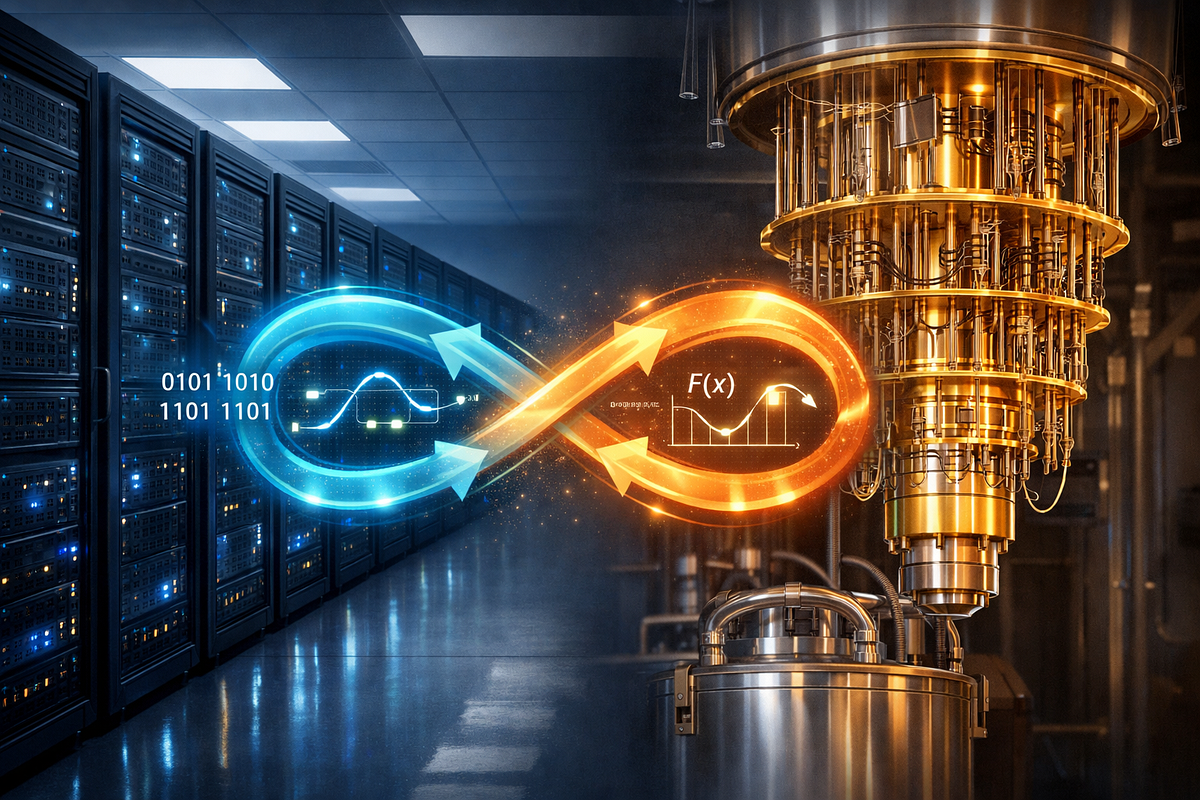 Hybrid computing setup showing classical HPC systems working together with a quantum computer.