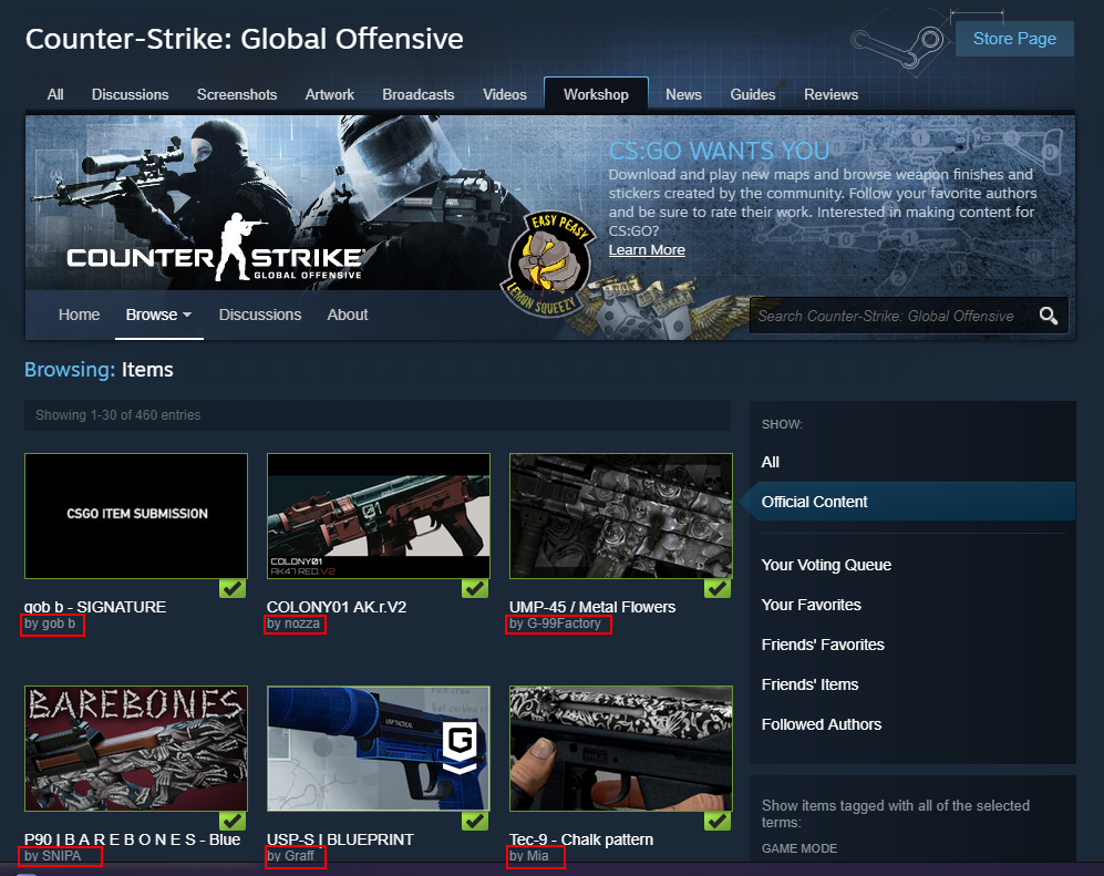 A Letter To Rolve Fasty Medium - cs go s workshop with credit given to the skin makers whos skins have made it to the game