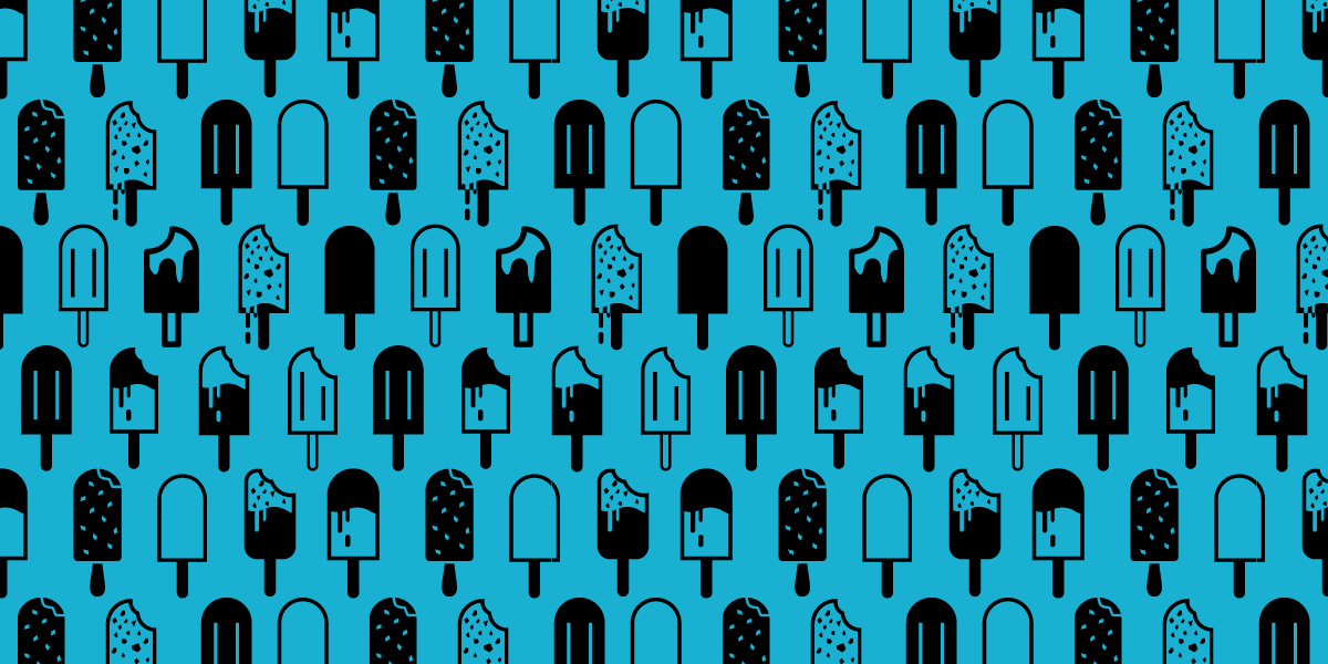 Flat blue tile with multiple black popsicle icons in a repeating pattern, from Noun Project - one of the best sources for summer graphics and icons