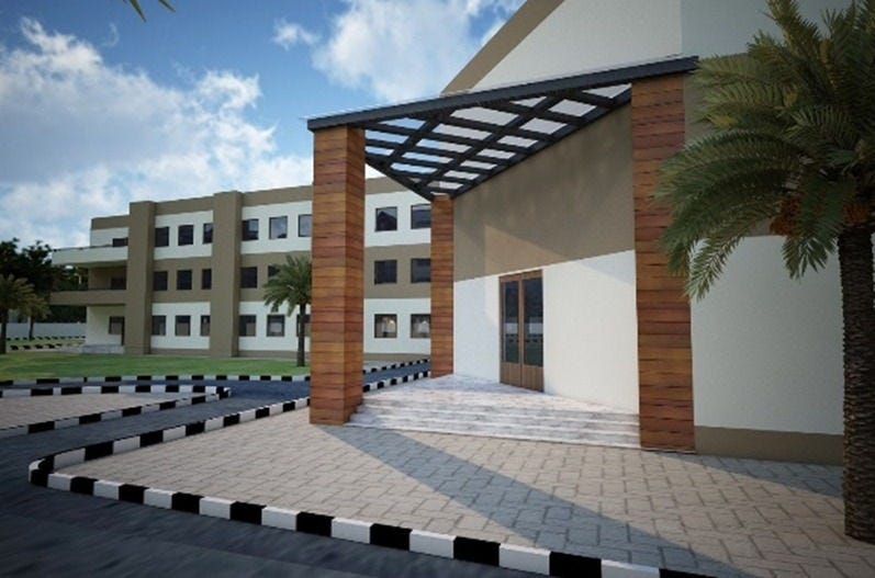 The inviting entrance of this institutional project in Sonipat stands as a testament to clean geometry and warm materiality. Designed by ArchitectsHive, the wood-accented portal reflects a modern, welcoming aesthetic. The team of the best interior designers in Sonipat ensures every functional space is also visually impactful — a true showcase of what an expert interior designer in Sonipat can deliver in educational architecture.