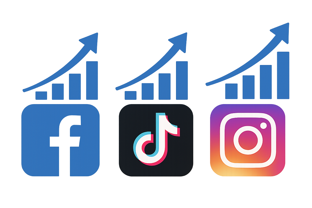 “Social media icons with increasing engagement metrics representing organic traffic.”