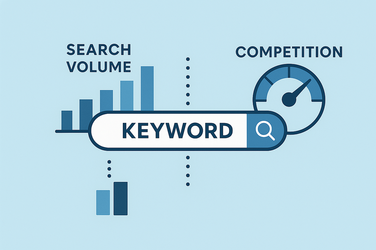 “Illustration of keyword research tool with search volume and ranking data.”