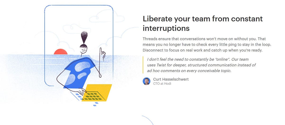 “liberate your team from constant interruptions” Twist’s copy