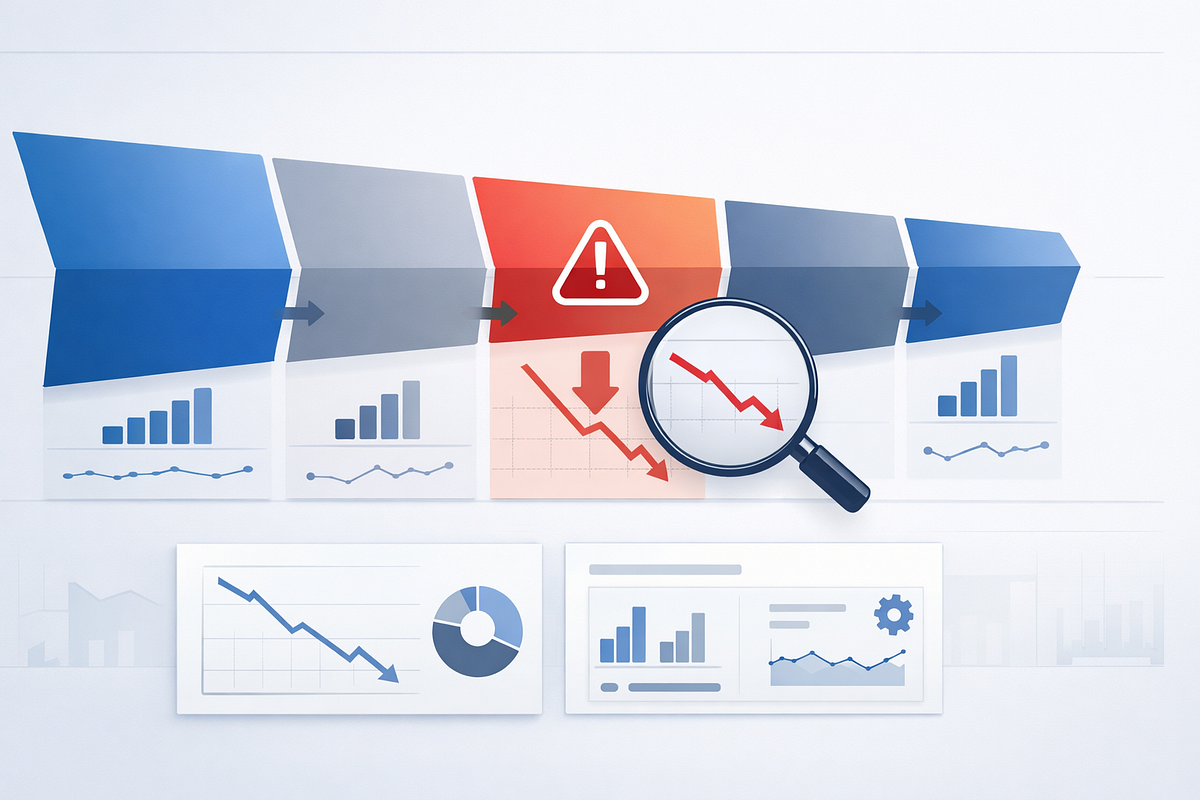 “Funnel bottleneck highlighted through step-level conversion analysis”