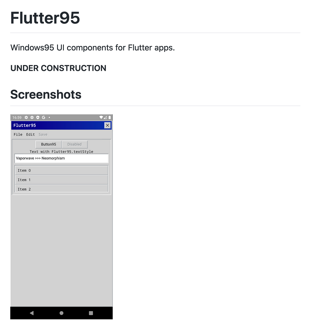 Screenshot of Flutter95 on GitHub