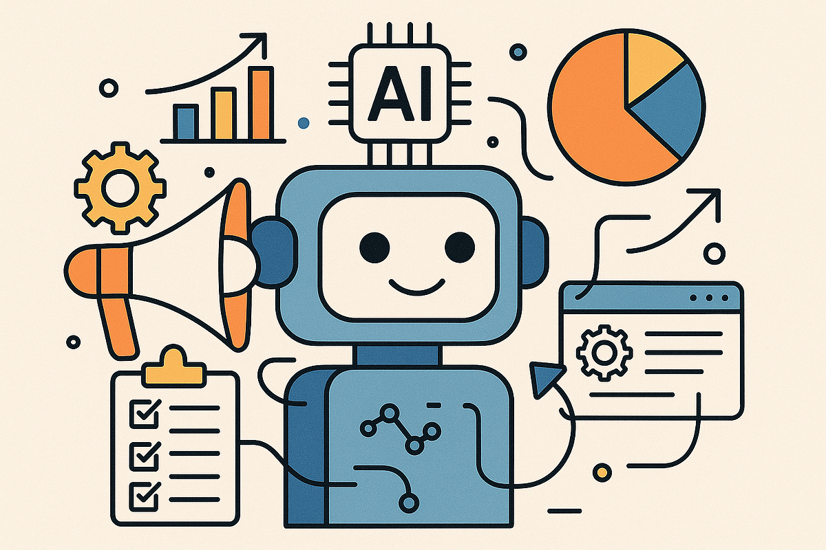 AI tools automating digital marketing tasks and data insights.